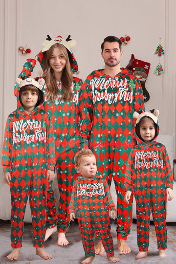 Vert Rouge Une Pièce Flocon de Neige Imprimé Plaid Pyjama Familial Assorti